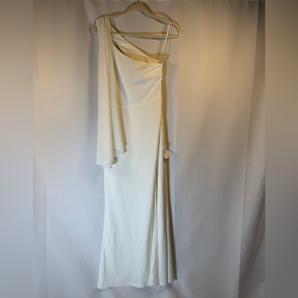 Lulus Majestic Attitude White Cape Sleeve One-Shoulder Maxi Dress XL